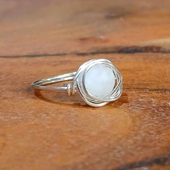 2 Piece Ring Set, Wire Wrapped, Rose Quartz & Fluorite, Size 7/9 - Picture 2 of 4